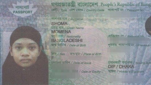 Passport photo of Momena Shoma, a 25-year-old Bangladeshi woman accused of an "Islamic State-inspired" stabbing in Mill Park.