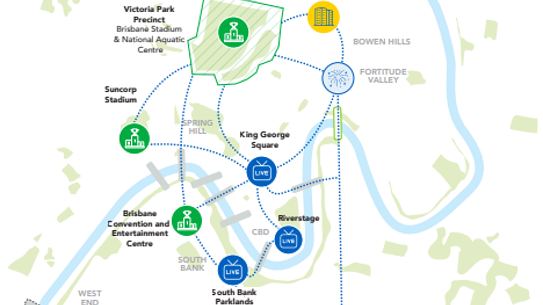 A map of inner city connections in Brisbane City Council’s Race to Gold 2026 draft document.