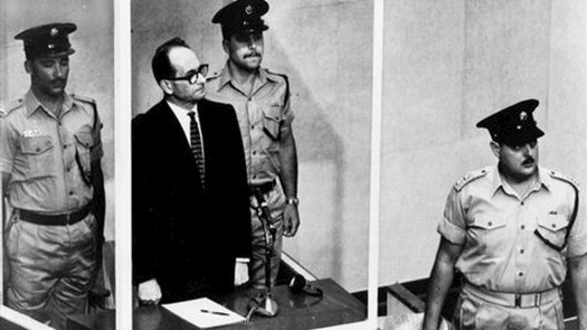 Nazi war criminal Adolf Eichmann in the dock in Israel. 