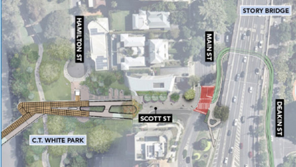 A map of the Kangaroo Point landing for the Kangaroo Point Green Bridge.
