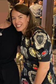 Caddick at the low-key 50th party of an old friend in a Dolce & Gabbana dress.