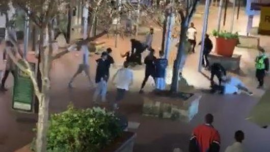 Bystanders captured the brawl, which occurred in Mandurah's nightlife strip, on camera. 