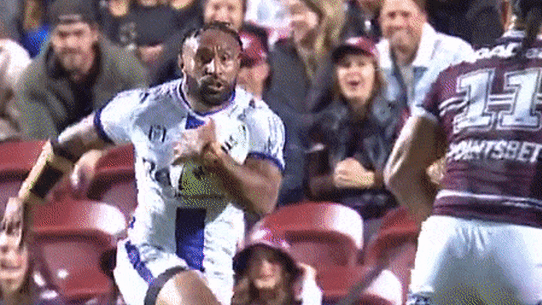 Haumole Olakau’atu tackle on Justin Olam