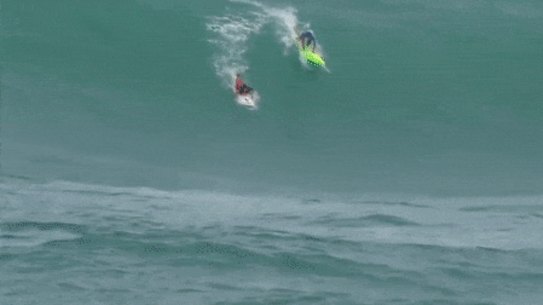 Jamie Mitchell and Ross Clarke-Jones during the last Eddie Aikau event in 2016.