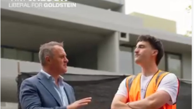 Tim Wilson’s campaign ad featuring the ‘fake tradie’. 