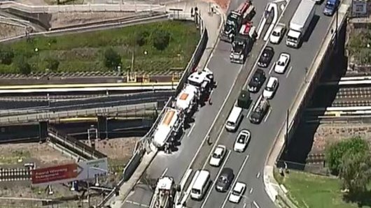 A truck rollover has caused delays at Dutton Park.