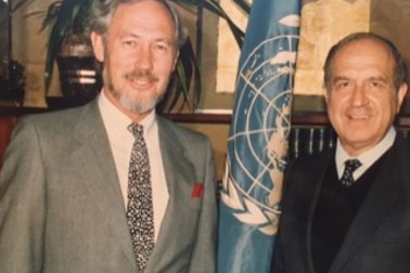 Duncan Campbell, Left, with Edouard Saouma, Director General of the UN’s Food and Agricultural Organisation.