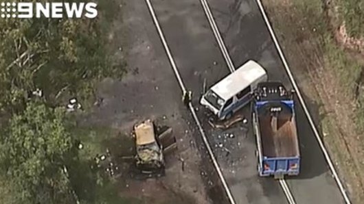 The aftermath of a crash on the Beaudesert-Beenleigh Road at Tambourine.