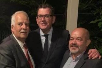 Labor councillor Milad El-Halabi (right) with Nazih Elasmar, president of the Legislative Council, (left) and Premier Daniel Andrews in an undated photo.