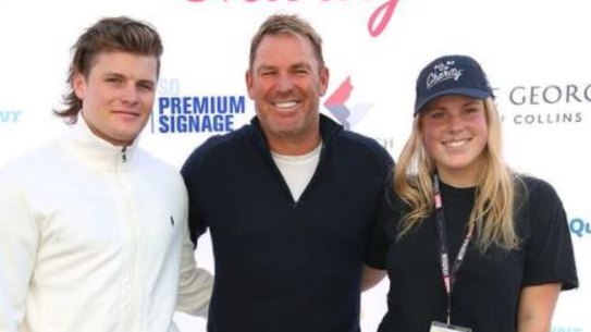 Shane Warne (centre), pictured with his children Jackson (left) and Brooke.