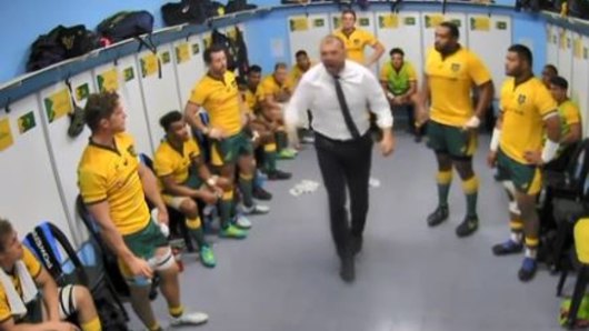 Spray it again: Michael Cheika tears into his players at half-time.