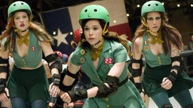 Drew Barrymore, left, Elliot Page and Kristen Wiig in Whip It.
