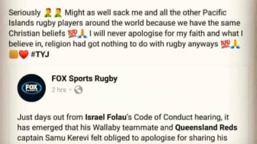 Taniela Tupou's response to a news report about an apology made by Samu Kerevi. However, the Kerevi apology was tongue-in-cheek.