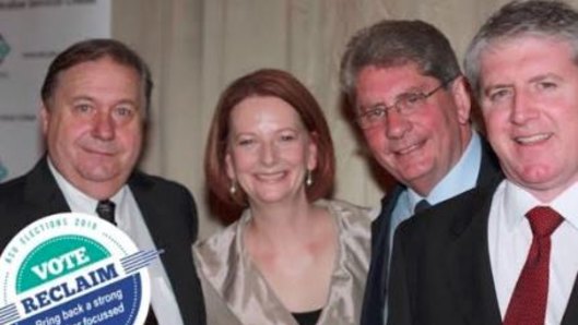 A picture from Cameron Wright's ticket's Facebook page showing Brian Parkinson, left, with former PM Julia Gillard and others. Mr Wright is not in the picture.