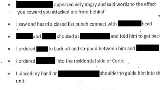 A leaked incident report describing an alleged assault inside the Bimberi youth detention centre. The report has been redacted to protect detainees' privacy.