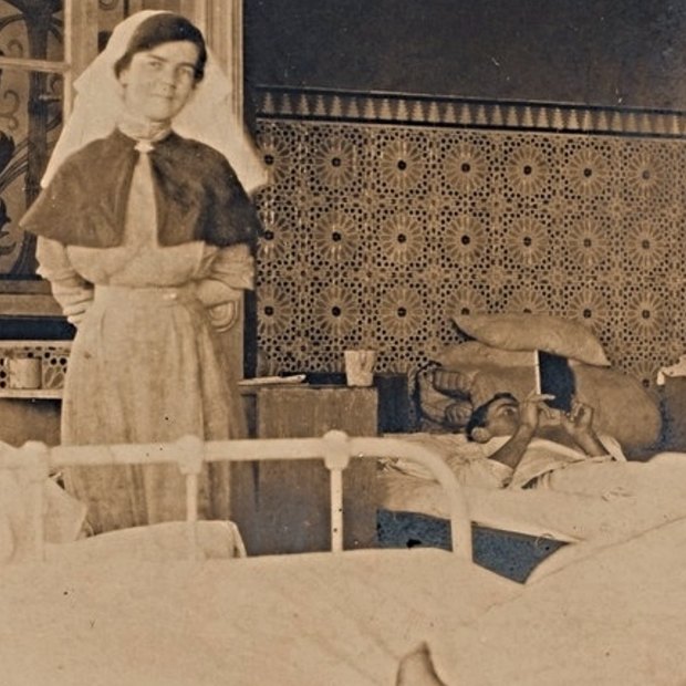 Constance Keys nursing patients in Egypt.
