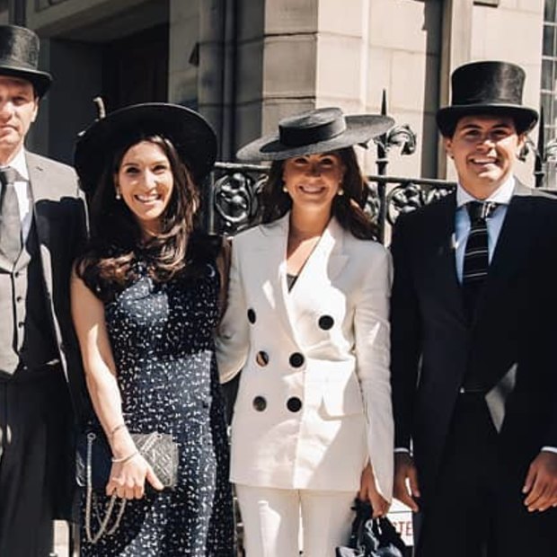 From left: Nadia Fairfax, Nick Adams and friends before Royal Ascot 2018. 