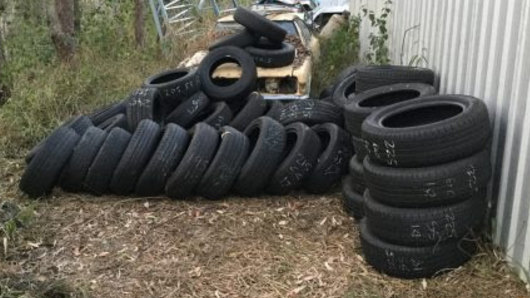 Second-hand tyres, allegedly stolen by the cartel to use for burnouts.