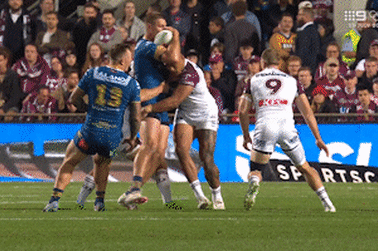 Daly Cherry-Evans and Haumole Olakau’atu have been hit with two-match bans for this tackle on Shaun Lane