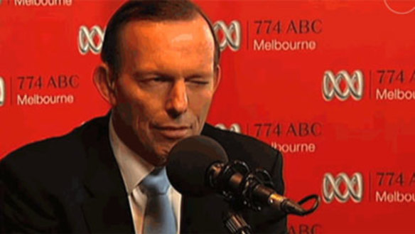 Former prime minister Tony Abbott winks on the radio after a caller introduces himself as a sex worker. 