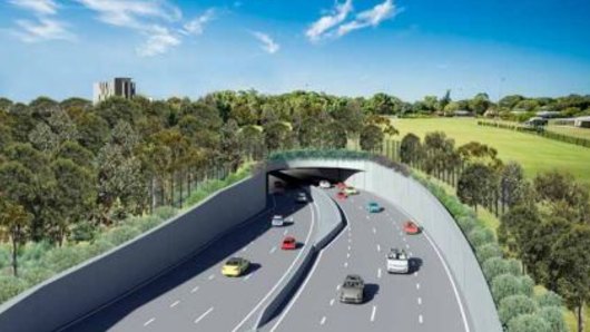 An artist's impression of the entrance to the first stage of the F6 Extension at President Avenue at Kogarah.