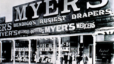From a drapery in Bendigo (above) to Bourke Street, Myer has racked up 100 years plus of shopping history.