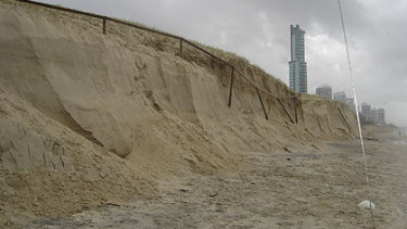 Erosion of a Gold Coast beach is seen in a photograph taken by Gold Coast City Council.