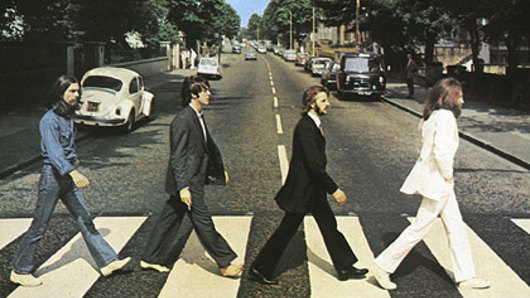 The burger joint pays homage to The Beatles, seen here walking along London's Abbey Road.