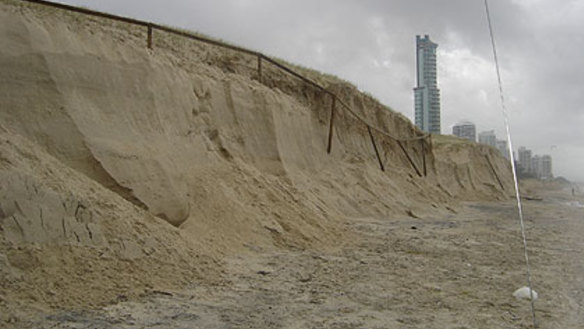 Erosion of a Gold Coast beach is seen in a photograph taken by Gold Coast City Council.
