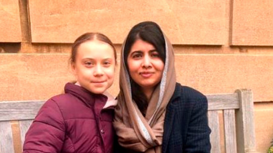 Teen climate activist Greta Thunberg met Nobel Peace Prize winner Malala Yousafzai.