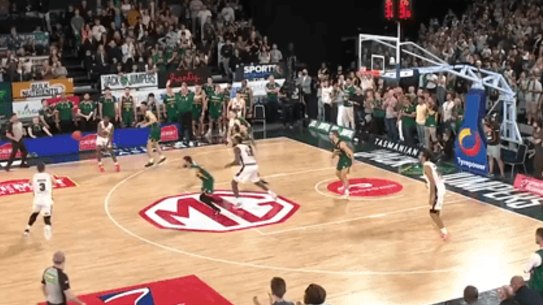 Dejan Vasiljevic’s game-sealing three against the JackJumpers in Hobart on May 8