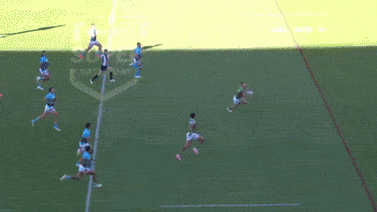 Latrell Mitchell crosses the try line against the Titans.