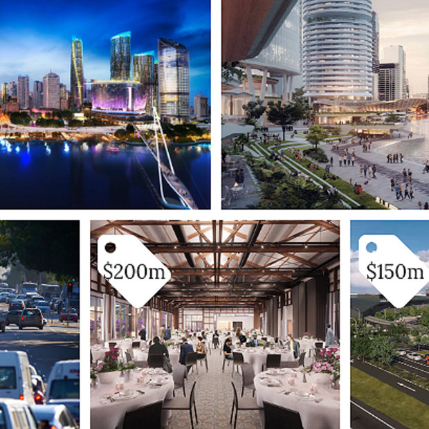 Five big-ticket projects with price tags: Queen's Wharf casino development, Eagle Street Pier revitalisation, Kingsford Smith Drive upgrade, Howard Smith Wharves, and the new cruise ship terminal.