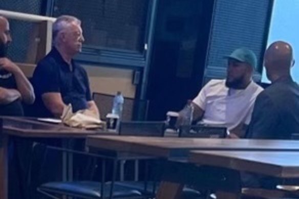 Canterbury powerbroker Phil Gould meets with Warriors star Addin Fonua-Blake last year.