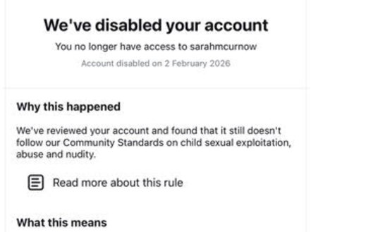 Instagram’s email to the author, Sarah Curnow.