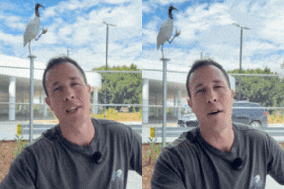 Artist Ryan Forster talks to Brisbane Times in front of one of his installations.