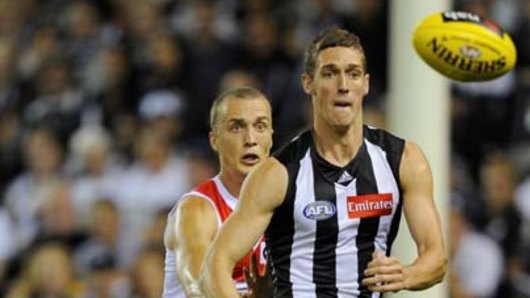 Collingwood's import from the United States, Shae McNamara, during a game against the Sydney Swans.