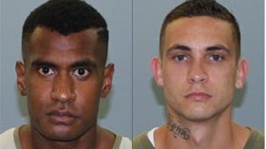 Nelson Kepa (left) was recaptured on Thursday and Levi Brown remains on the run after escaping from Capricornia Correctional Centre.