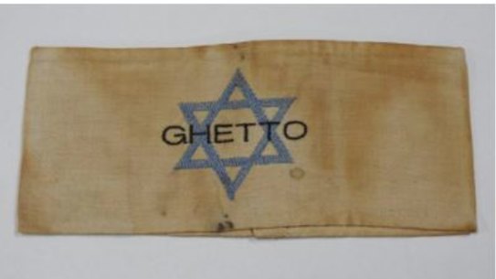 A World War II star of David armband worn by Jews in Nazi ghettos. It has a bid of $280 and is estimated to be worth up to $500.
