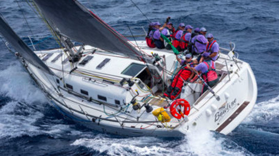 A crew member on Bowline (pictured) has died after being struck by a sail boom.