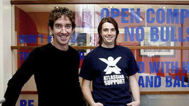 Atlassian co-founders Scott Farquhar and Mike Cannon-Brookes in the early days of Atlassian. 
