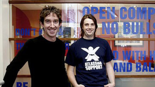 Atlassian co-founders Scott Farquhar and Mike Cannon-Brookes in the early days of Atlassian. 