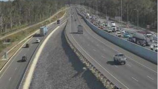 Traffic builds on the Gateway Motorway near Boondall after the crash.