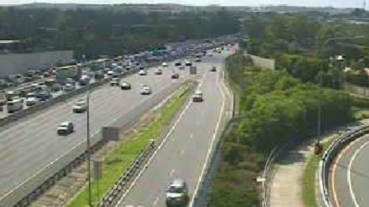 A north-facing traffic camera on the M1 captures the congestion in Daisy Hill on Monday.