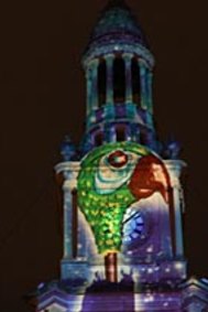 Event organisers went to the trouble of projecting Mary Poppins' famous parrot head umbrella onto Sydney Town Hall.