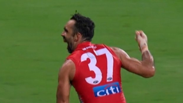 A screen grab of Goodes' war dance.