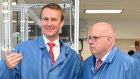Ellume founder Sean Parsons, left, and Maryland governor Larry Hogan at the opening of Ellume’s diagnositics facility in Maryland.