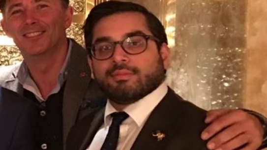 Raheem Kassam, right, in the company of US President Donald Trump and Nigel Farage.