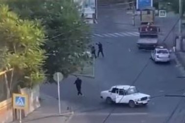 Footage shared on social media of the gunmen carrying out the attack in the Russian republic of Dagestan.