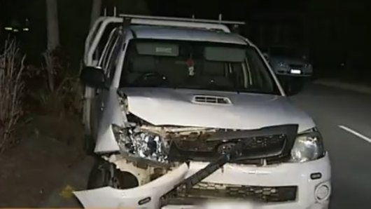 The damaged Toyota Hilux ute after the female driver was arrested on the Gold Coast.